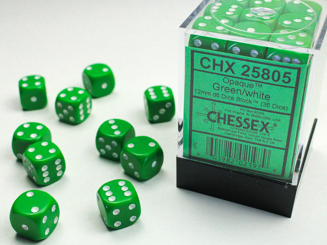 Chessex D6 Dice Brick: Opaque (Green/White)