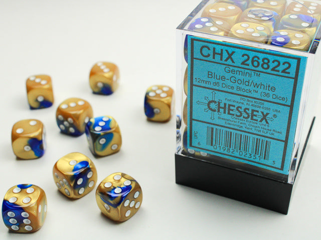 Chessex D6 Dice Brick: Gemini (Blue-Gold/White)