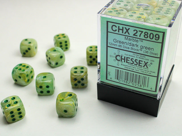 Chessex D6 Dice Brick: Marble (Green/Dark Green)