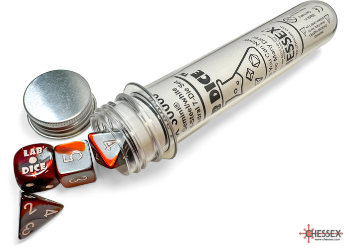 Chessex Polyhedral Lab Dice Set: Gemini (Red-Steel/White)