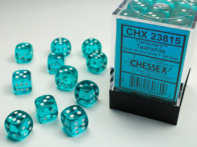 Chessex D6 Dice Brick: Translucent (Teal/White)
