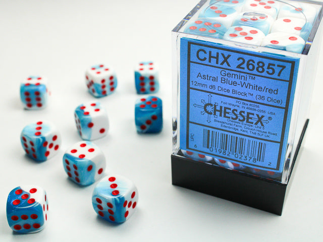 Chessex D6 Dice Brick: Gemini (Astral Blue-White/Red)