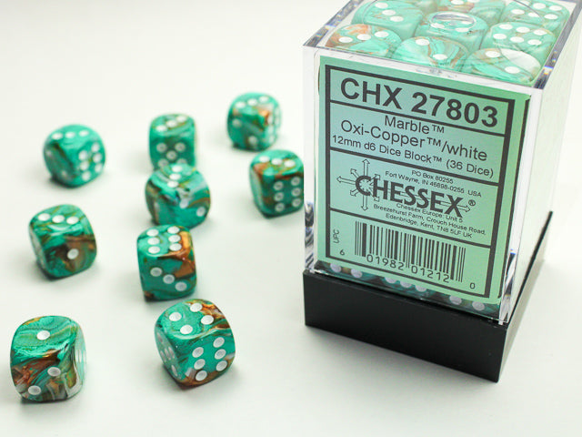 Chessex D6 Dice Brick: Marble (Oxi-Copper/White)