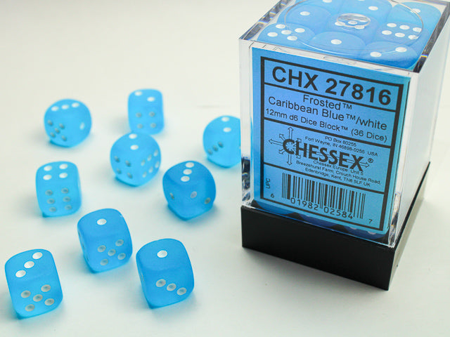 Chessex D6 Dice Brick: Frosted (Caribbean Blue/White)
