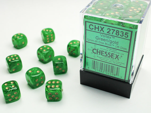 Chessex D6 Dice Brick: Vortex (Green/Gold)