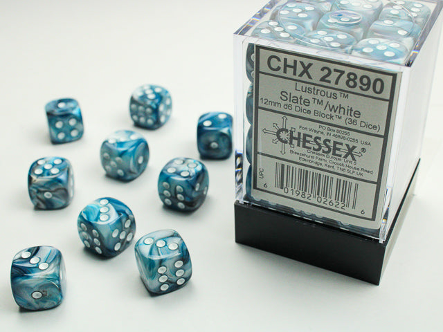 Chessex D6 Dice Brick: Lustrous (Slate/White)