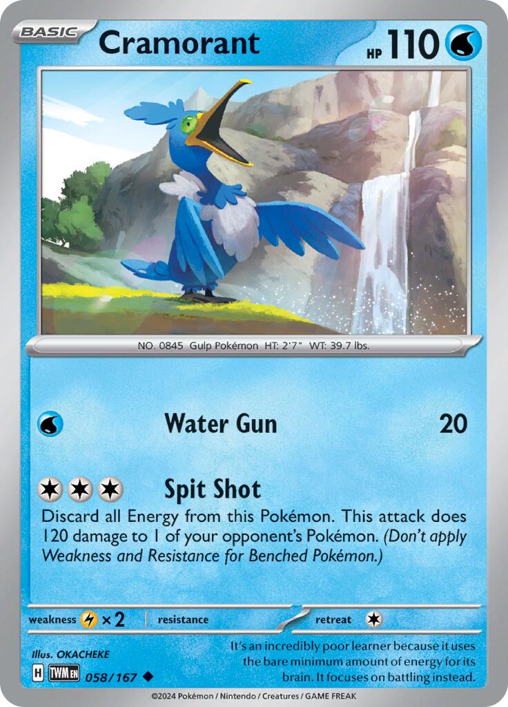 cramorant v pokemon card value Cramorant (058/167) [Scarlet & Violet: Twilight Masquerade] – Board Wipe