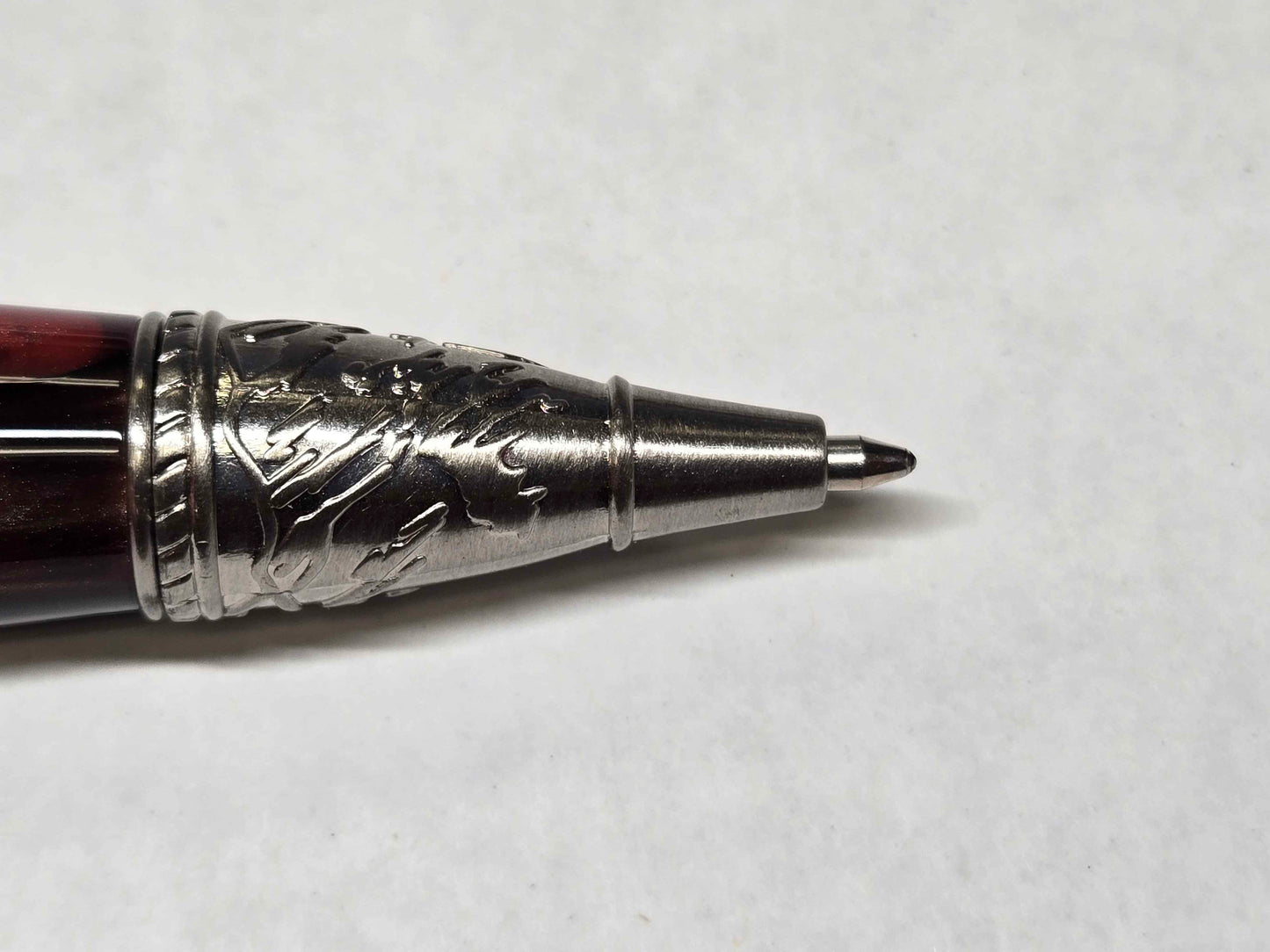Kunlun Dragon Ballpoint Pen (Antique Nickel - Dark Cherry Cola Acrylic)