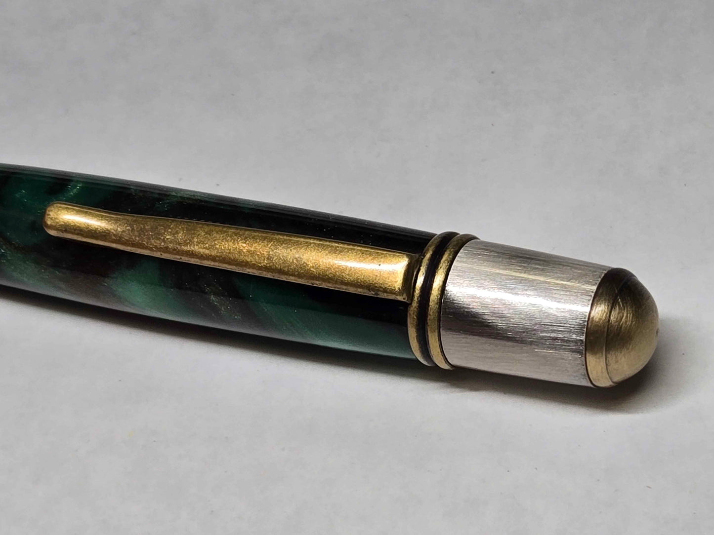 Monarch Grande Ballpoint Pen (Antique Brass/Antique Silver - Galapagos Green Alumilite)