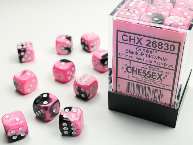 Chessex D6 Dice Brick: Gemini (Black Pink/White)