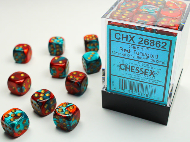 Chessex D6 Dice Brick: Gemini (Red-Teal/Gold)