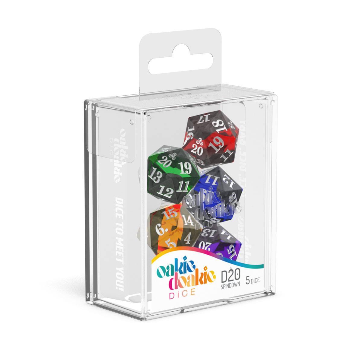 22mm d20 Oakie Doakie Dice Spindown (5 dice) - Enclave - Board Wipe