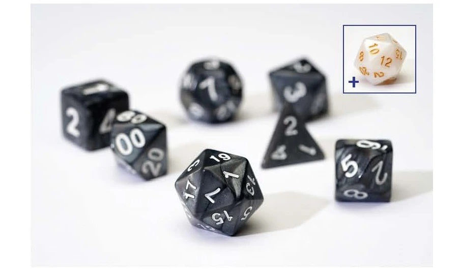 Sirius α Dice Set (7 Dice + Bonus d20) - Pearl Charcoal