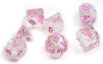 Sirius α Dice Set (7 Dice + Bonus d20) - White Cloud with Pink Ink