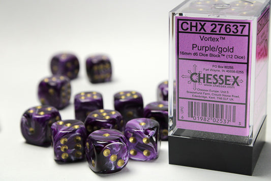 Chessex 16mm D6 Dice Brick: Vortex (Purple/Gold)