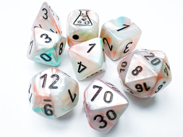 Chessex Polyhedral Lab Dice Set: Lustrous Luminary (Sea Shell/Black)