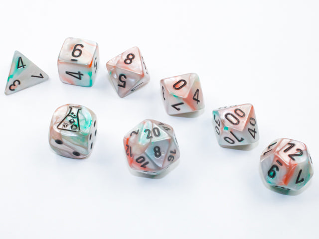 Chessex Polyhedral Lab Dice Set: Lustrous Luminary (Sea Shell/Black)