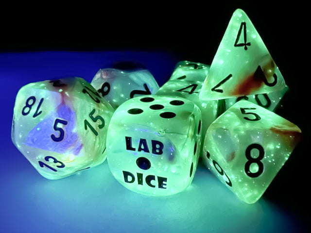 Chessex Polyhedral Lab Dice Set: Lustrous Luminary (Sea Shell/Black)