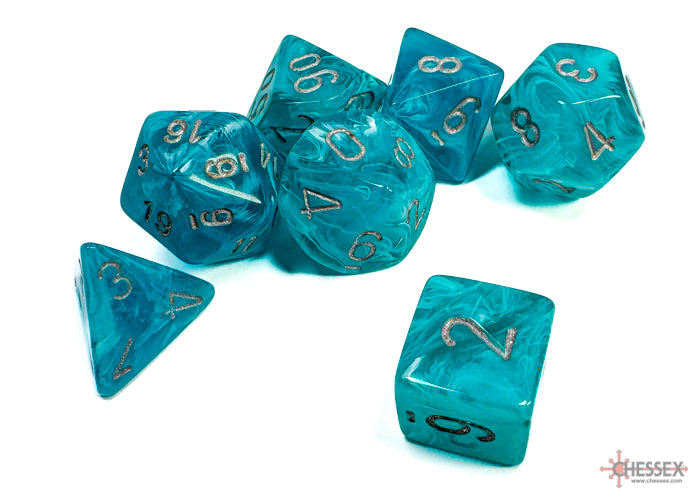 Chessex Polyhedral Dice Set: Cirrus (Aqua/Silver)