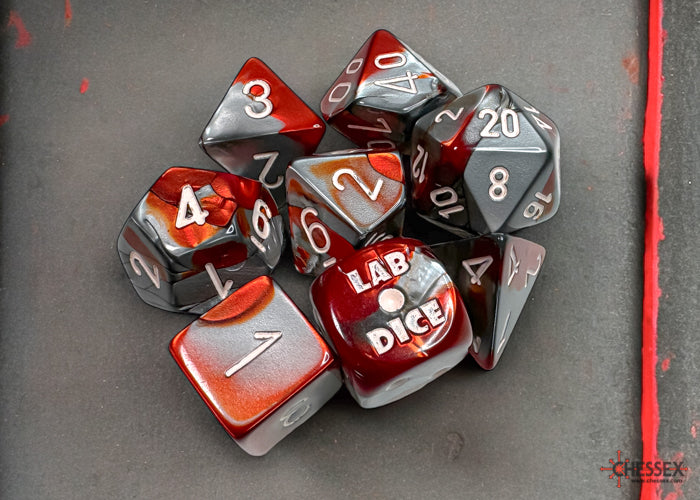 Chessex Polyhedral Lab Dice Set: Gemini (Red-Steel/White)