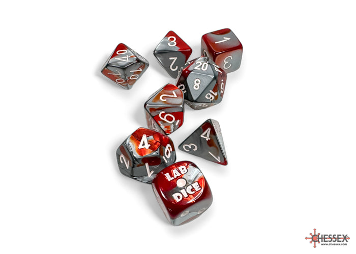 Chessex Polyhedral Lab Dice Set: Gemini (Red-Steel/White)