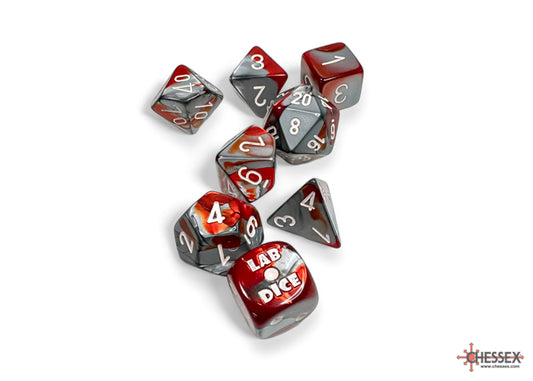 Chessex Polyhedral Lab Dice Set: Gemini (Red-Steel/White)