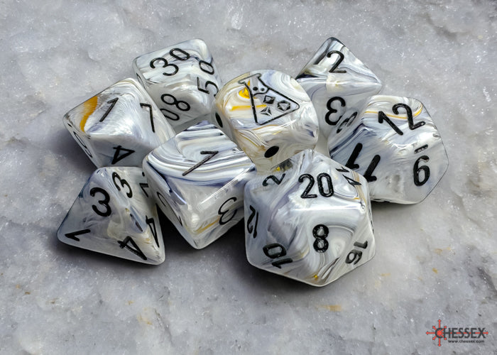 Chessex Polyhedral Lab Dice Set: Marble (Calcite/Black)