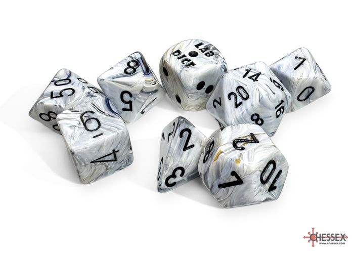 Chessex Polyhedral Lab Dice Set: Marble (Calcite/Black)