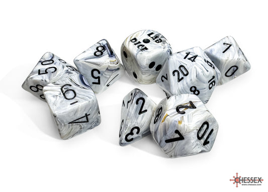 Chessex Polyhedral Lab Dice Set: Marble (Calcite/Black)