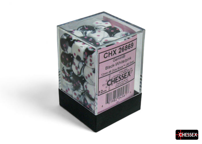 Chessex D6 Dice Brick: Gemini (Black-White/Pink)