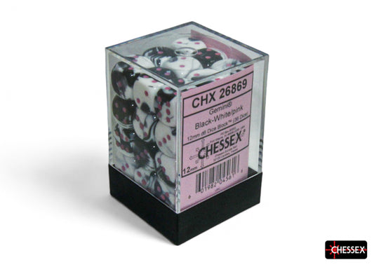Chessex D6 Dice Brick: Gemini (Black-White/Pink)