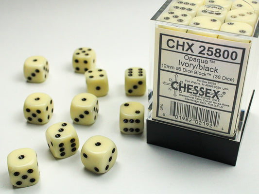 Chessex D6 Dice Brick: Opaque (Ivory/Black)
