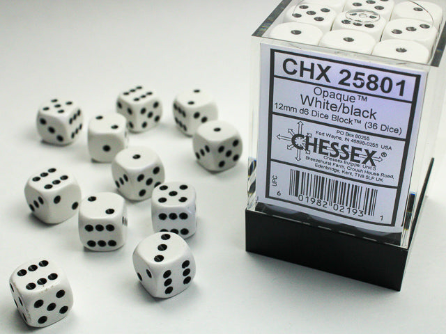 Chessex D6 Dice Brick: Opaque (White/Black)