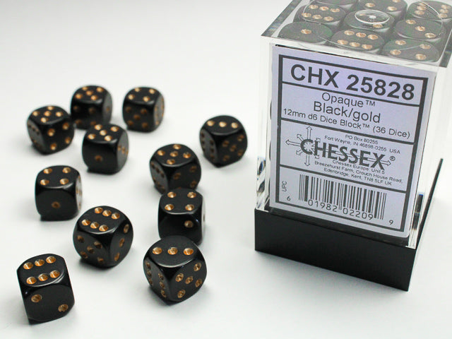 Chessex D6 Dice Brick: Opaque (Black/Gold)