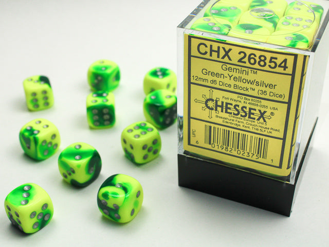Chessex D6 Dice Brick: Gemini (Green Yellow/Silver)