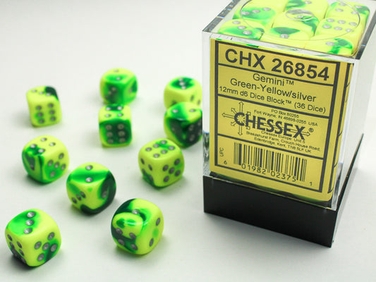Chessex D6 Dice Brick: Gemini (Green Yellow/Silver)