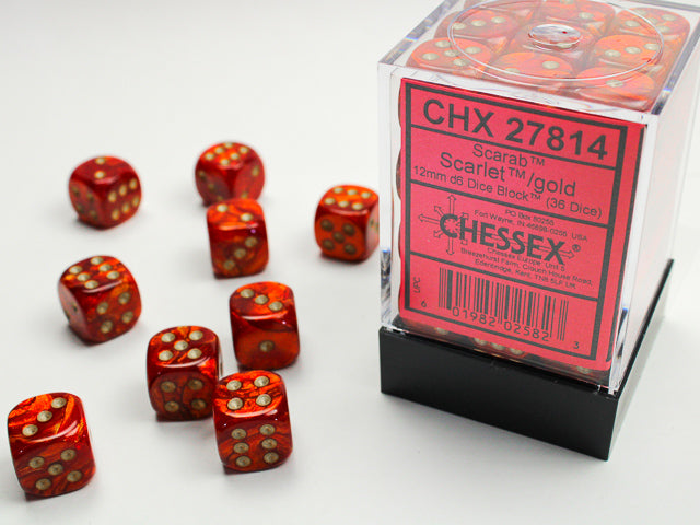 Chessex D6 Dice Brick: Scarab (Scarlet/Gold)