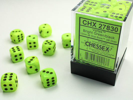 Chessex D6 Dice Brick: Vortex (Bright Green/Black)