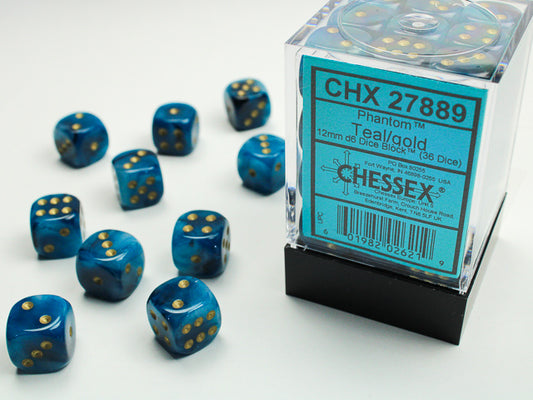 Chessex D6 Dice Brick: Phantom (Teal/Gold)