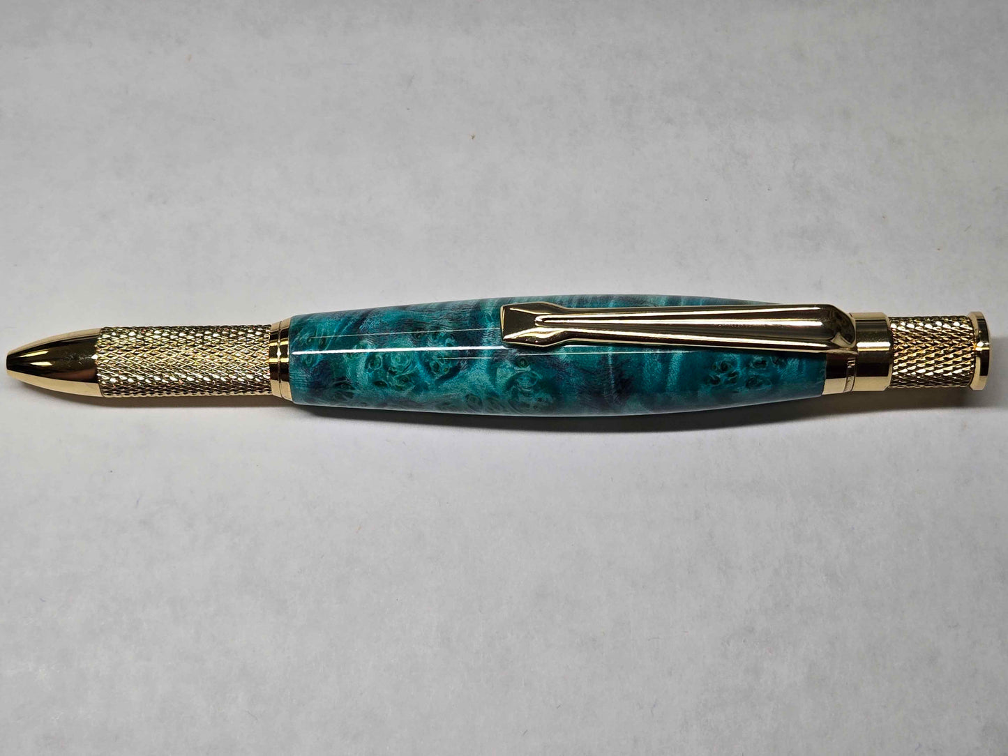 Knurl Twist Ballpoint Pen (Gold - Teal Dyed Maple Burl)