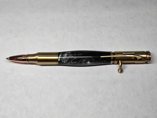 .30 Calibur Bolt Action Ballpoint Pen (Antique Brass - Alumilite Galapagos Green)