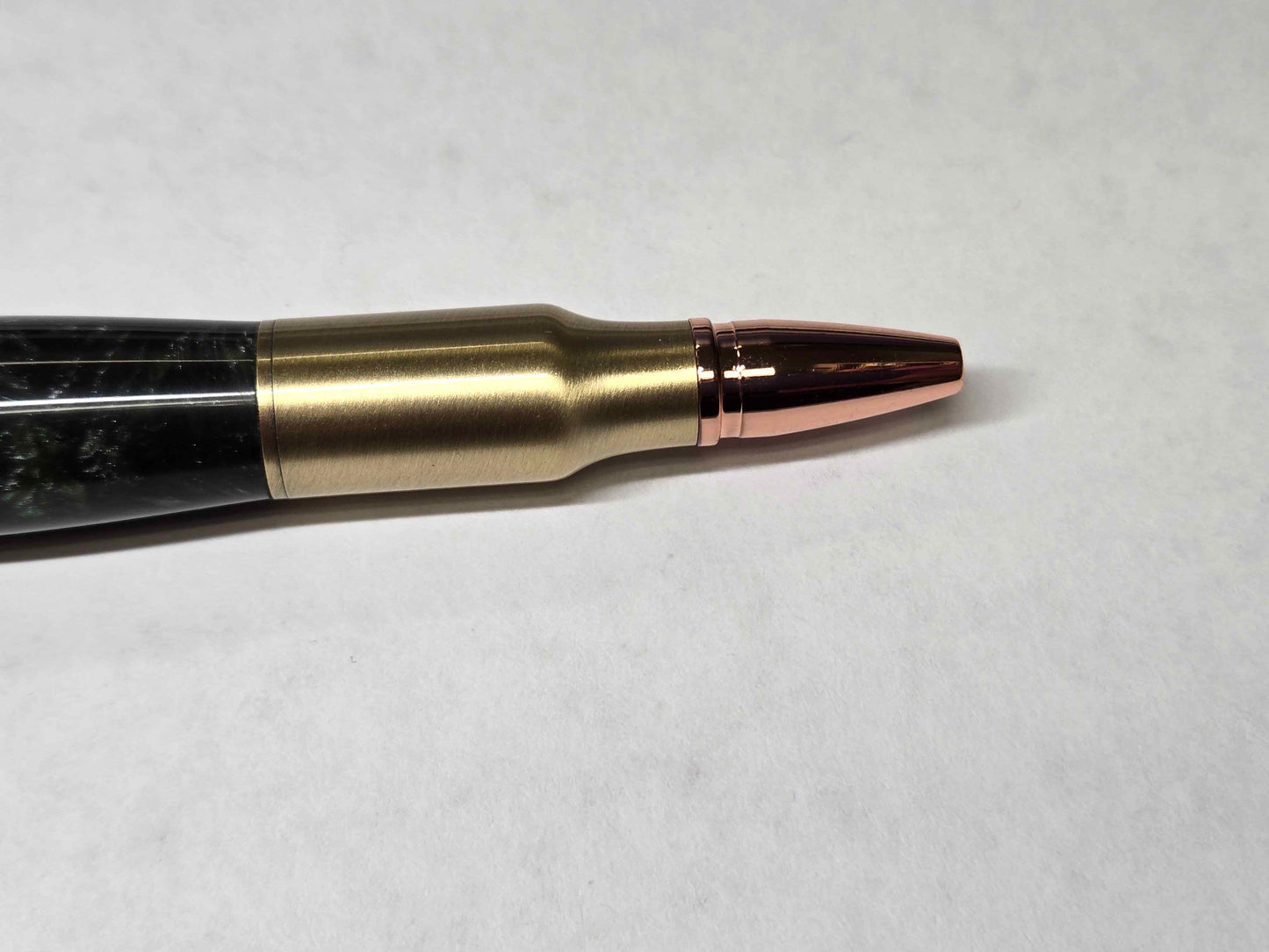 .30 Calibur Bolt Action Ballpoint Pen (Antique Brass - Alumilite Galapagos Green)