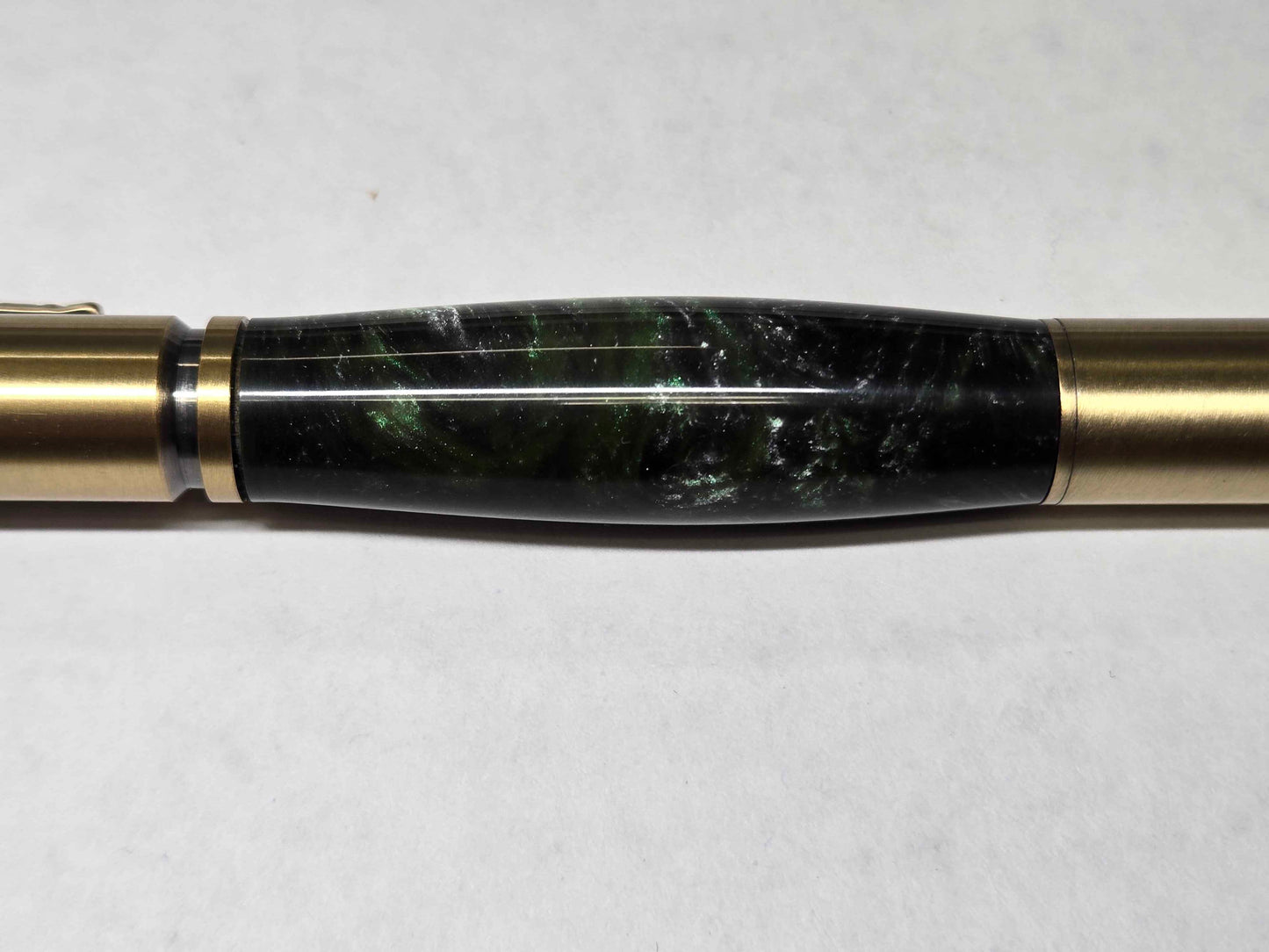 .30 Calibur Bolt Action Ballpoint Pen (Antique Brass - Alumilite Galapagos Green)