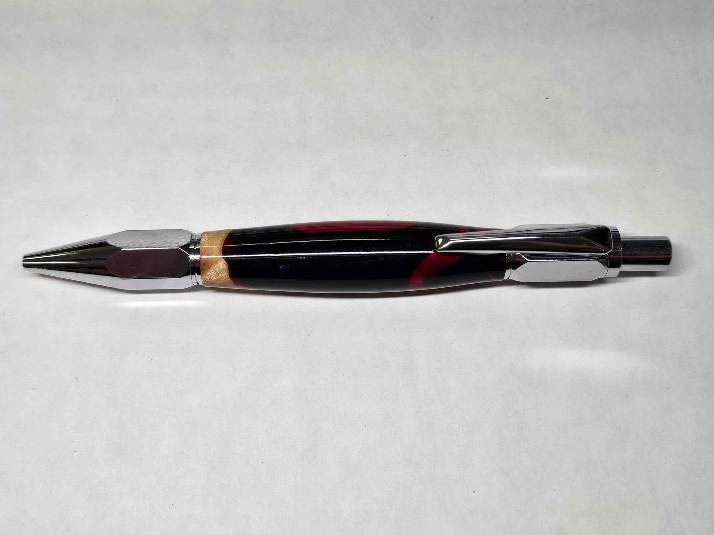 Vertex Click Ballpoint Pen (Chrome - Red & Blue Maple Hybrid)