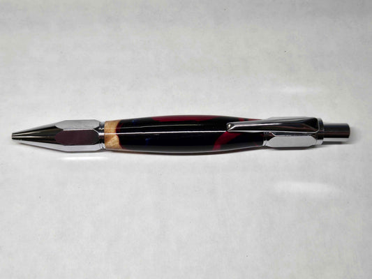 Vertex Click Ballpoint Pen (Chrome - Red & Blue Maple Hybrid)