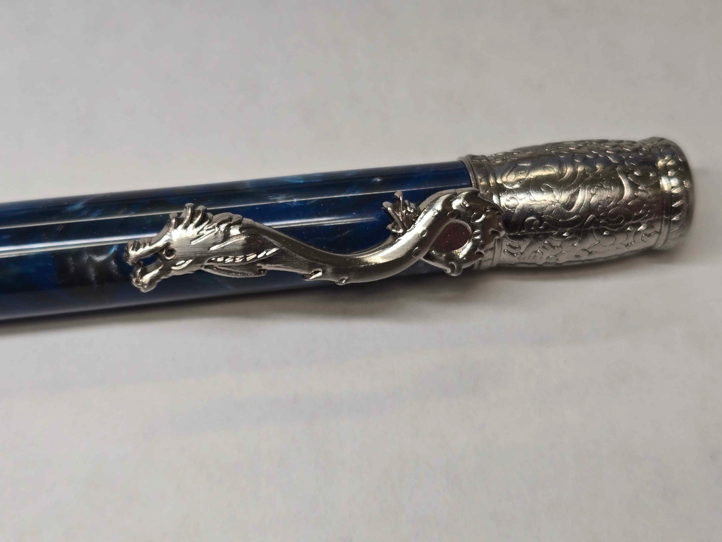 Kunlun Dragon Ballpoint Pen (Antique Nickel - Blue, Black, & Silver Acrylic)