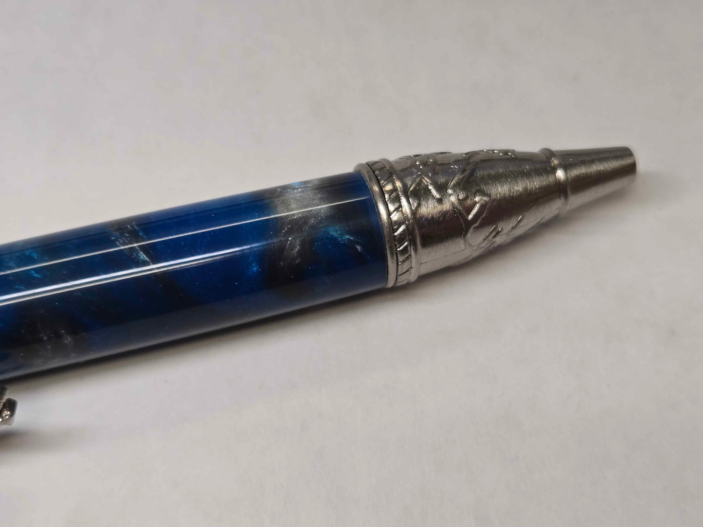 Kunlun Dragon Ballpoint Pen (Antique Nickel - Blue, Black, & Silver Acrylic)