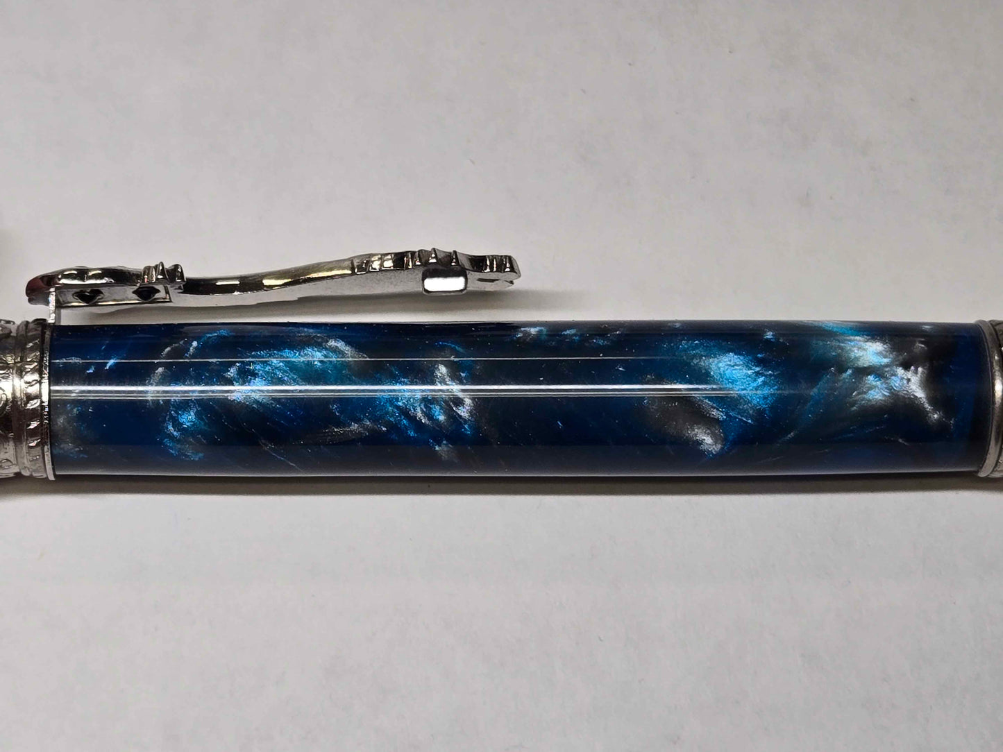 Kunlun Dragon Ballpoint Pen (Antique Nickel - Blue, Black, & Silver Acrylic)