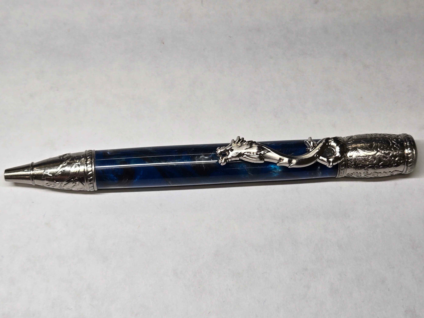 Kunlun Dragon Ballpoint Pen (Antique Nickel - Blue, Black, & Silver Acrylic)