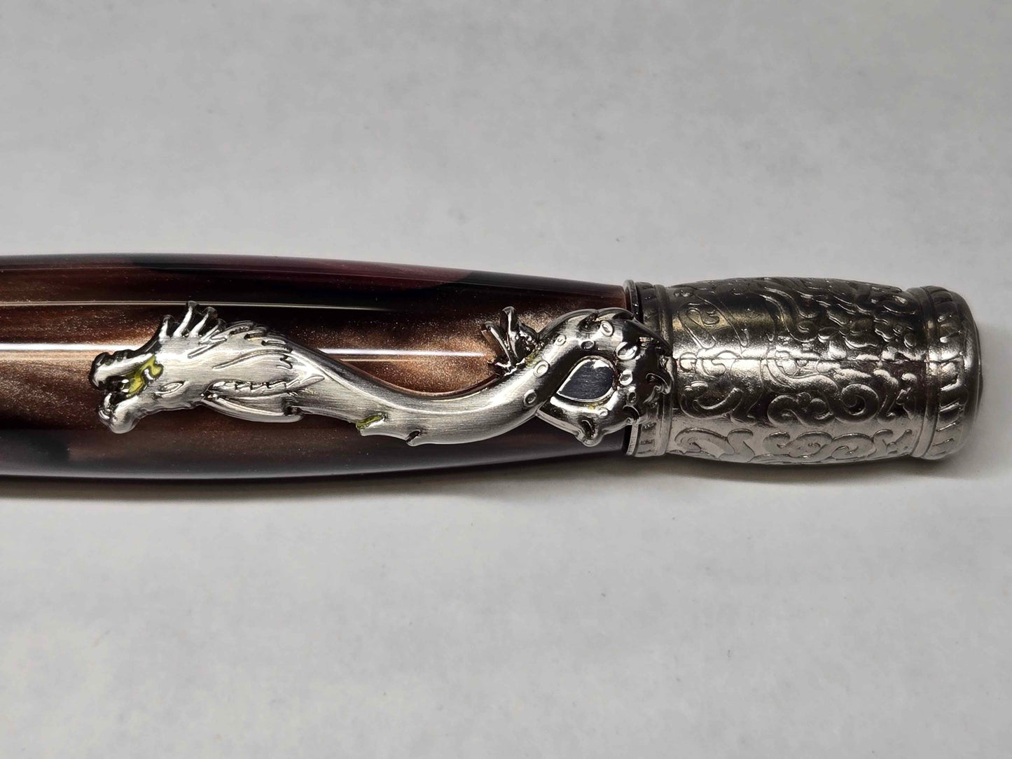 Kunlun Dragon Ballpoint Pen (Antique Nickel - Dark Cherry Cola Acrylic)